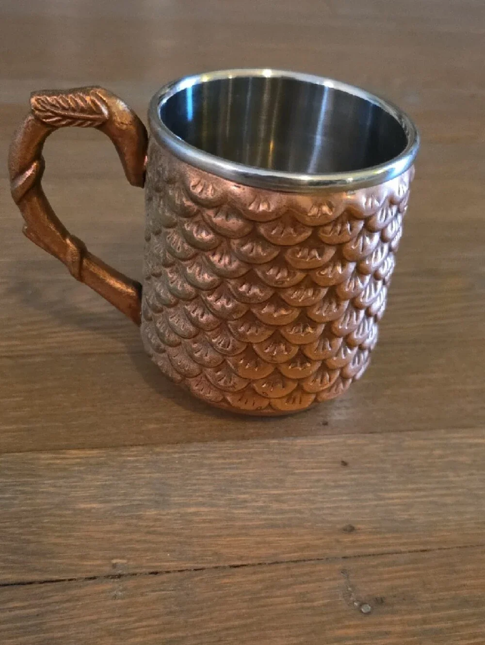 Pier 1 Imports-Copper Platted Owl Embossed Mug with Silver Interior/ Moscow Mule